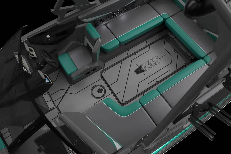 Slide: The Image of Manufacturer Provided Image: 2019 Axis T23 boat interior with teal and gray seating. - 59