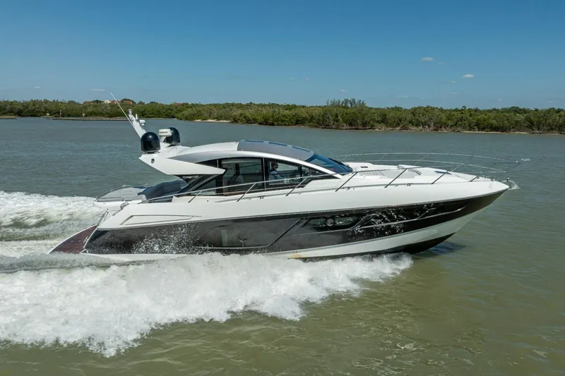 Slide: The Image of 2018 Sunseeker Predator 57 yacht cruising on a sunny day. - 94