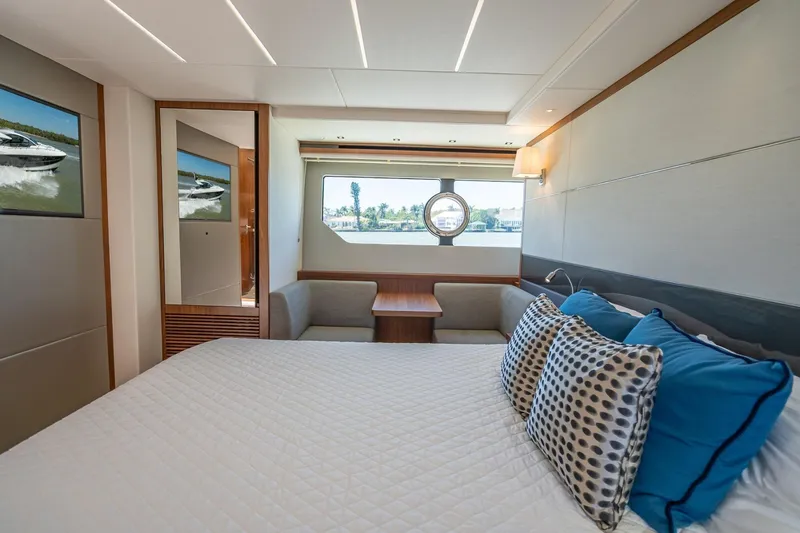 Slide: The Image of Luxurious interior of 2018 Sunseeker Predator 57 yacht with elegant bedroom design. - 68