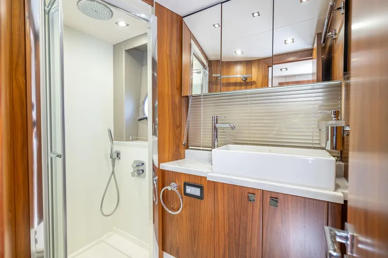 Slide: The Image of Luxurious bathroom interior of 2018 Sunseeker Predator 57 yacht with modern fixtures. - 77