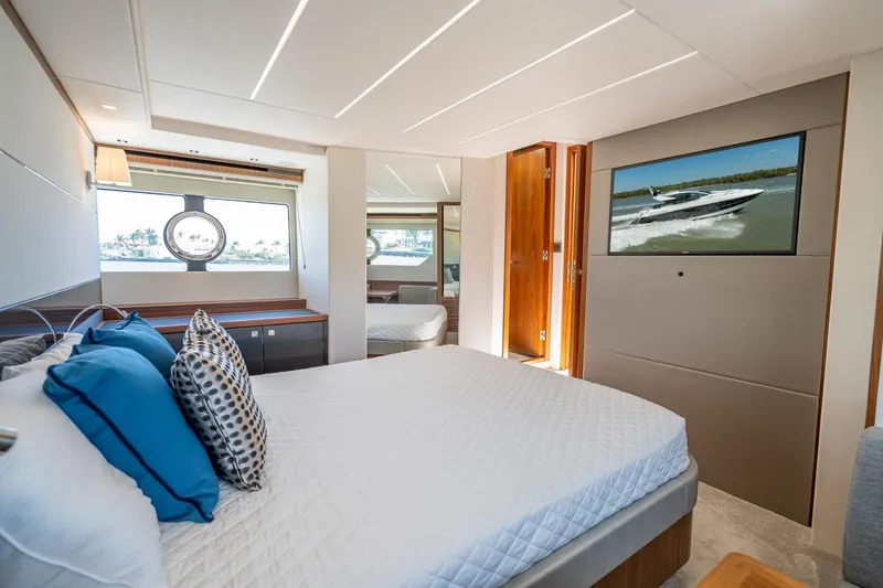 Slide: The Image of Luxurious interior of 2018 Sunseeker Predator 57 yacht with elegant bedroom design. - 70