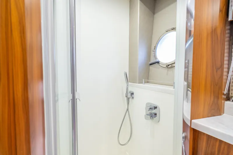 Slide: The Image of Luxurious shower area in 2018 Sunseeker Predator 57 yacht with modern fixtures. - 76