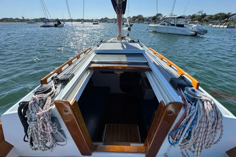 Slide: The Image of Alerion Express 28 sailboat cockpit view, 2000 model, docked on a sunny day. - 10