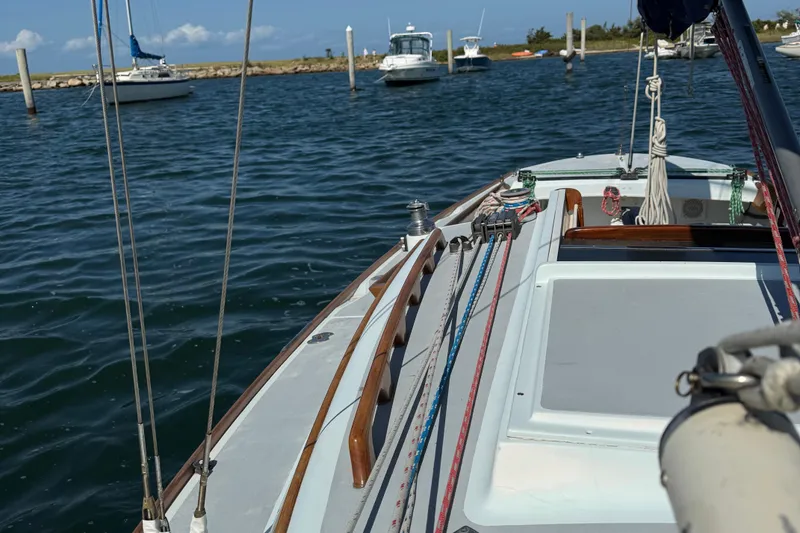 Slide: The Image of Sailboat deck view of 2000 Alerion Express 28 in a marina setting. - 5