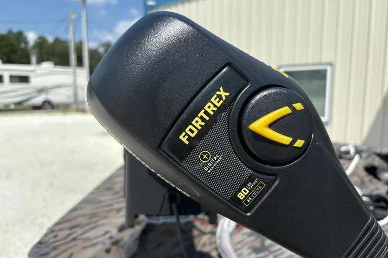 Slide: The Image of Close-up of Fortrex trolling motor control on 2024 Xpress XP200 Catfish boat. - 12