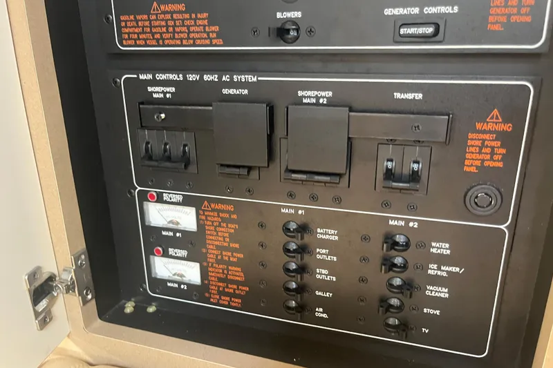 Slide: The Image of Electrical control panel on a 2012 Formula 34 Performance Cruiser boat. - 46