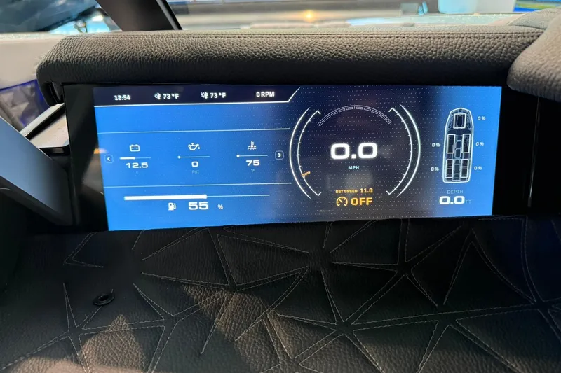 Slide: The Image of Digital dashboard of 2026 Nautique Super Air Nautique G25 Paragon displaying speed and fuel data. - 17