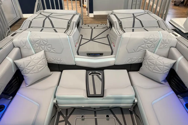 Slide: The Image of Luxurious interior of 2026 Nautique Super Air Nautique G25 Paragon boat. - 23
