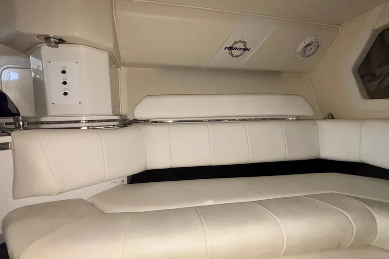 Slide: The Image of Interior of 2006 Fountain 42 Executioner boat with white leather seating. - 15