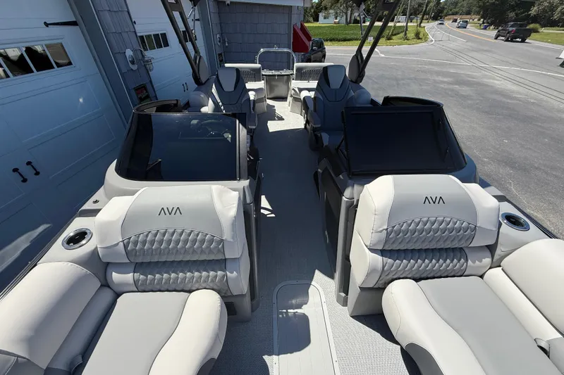 Slide: The Image of Luxurious 2026 Avalon 2585 Catalina boat interior with plush seating and modern design. - 18