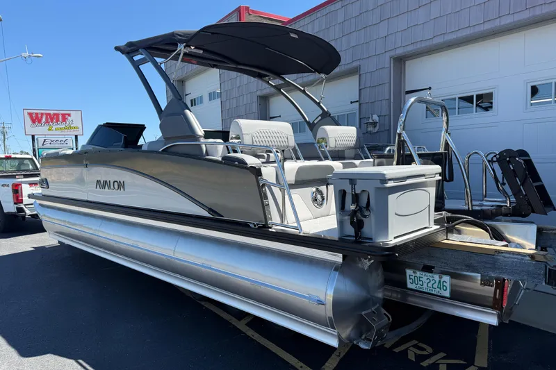 Slide: The Image of 2026 Avalon 2585 Catalina Windshield Quad Lounger Tri-toon with Mercury 350hp V-10 engine. - 6