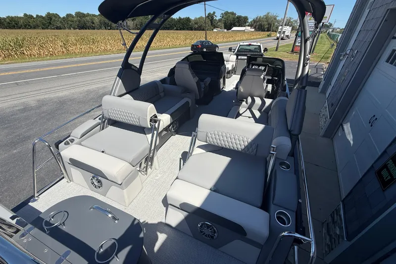 Slide: The Image of 2026 Avalon 2585 Catalina Windshield Quad Lounger, luxurious seating, tri-toon design, Mercury 350hp V-10. - 9
