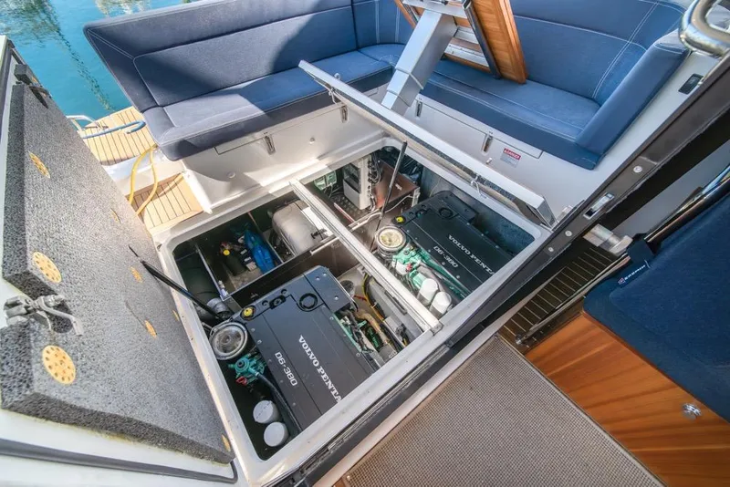 Slide: The Image of Engine compartment of 2022 Nimbus 405 Coupé yacht with Volvo Penta engines. - 46