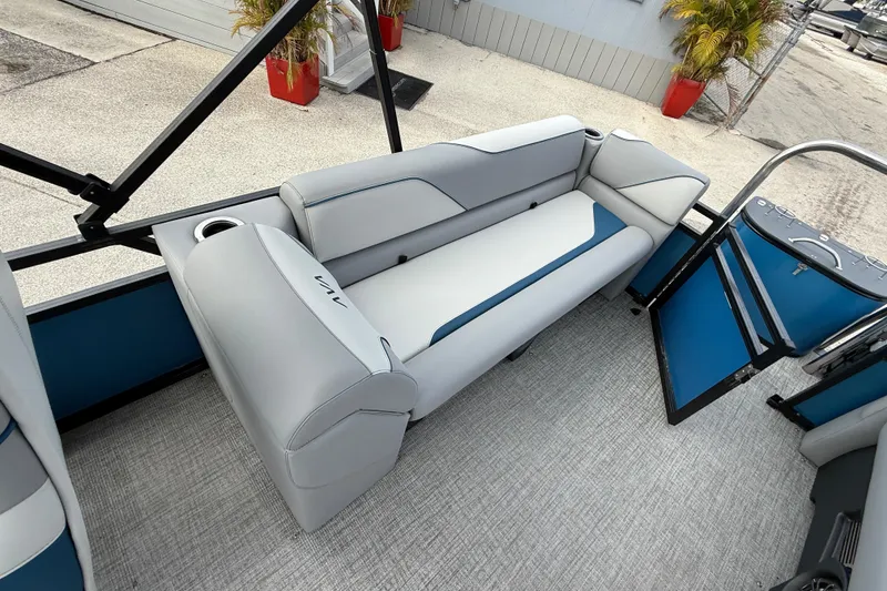 Slide: The Image of 2026 Avalon 2385 Venture 85 Quad Lounger interior with sleek seating and modern design. - 49
