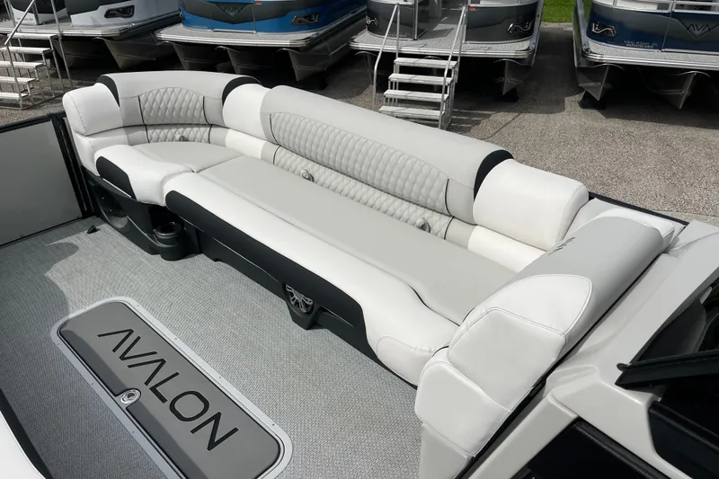 Slide: The Image of Luxurious seating on 2026 Avalon 2785 Excalibur LTD boat, featuring elegant design and comfort. - 16