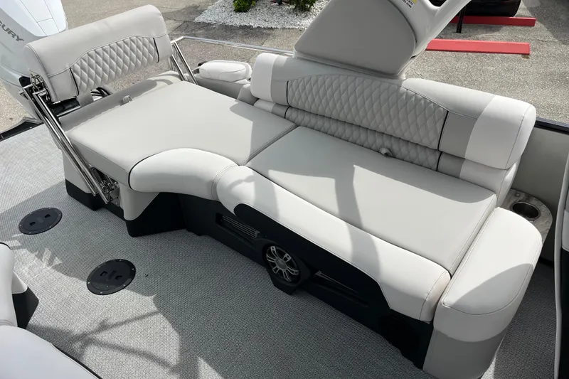 Slide: The Image of Luxurious seating on 2026 Avalon 2785 Excalibur LTD boat with quilted upholstery. - 24
