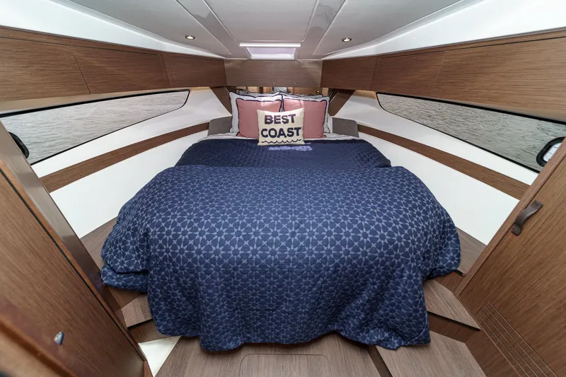 Slide: The Image of Luxurious cabin interior of 2023 Beneteau Antares 11 Fly with cozy bedding. - 47
