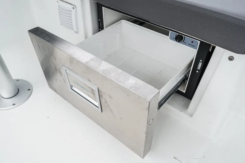 Slide: The Image of Open drawer refrigerator on 2023 Beneteau Antares 11 Fly boat. - 62