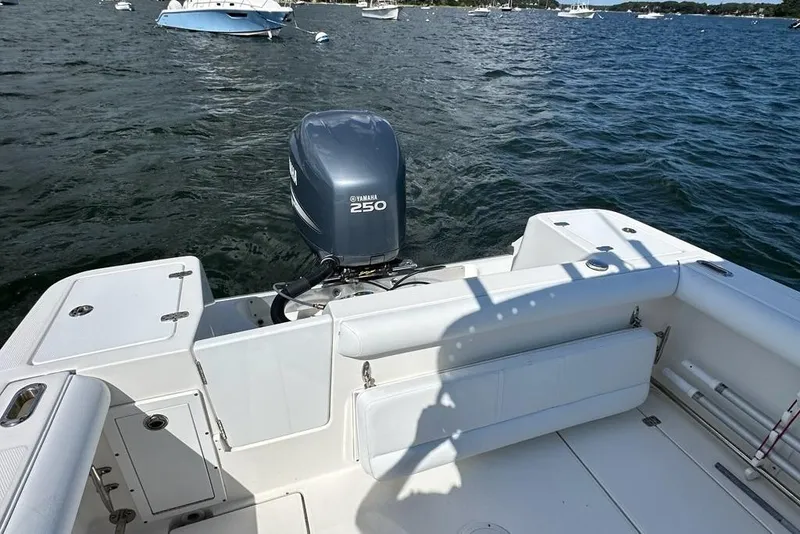 Slide: The Image of 2007 Edgewater 245CC boat with Yamaha 250 engine on open water. - 15