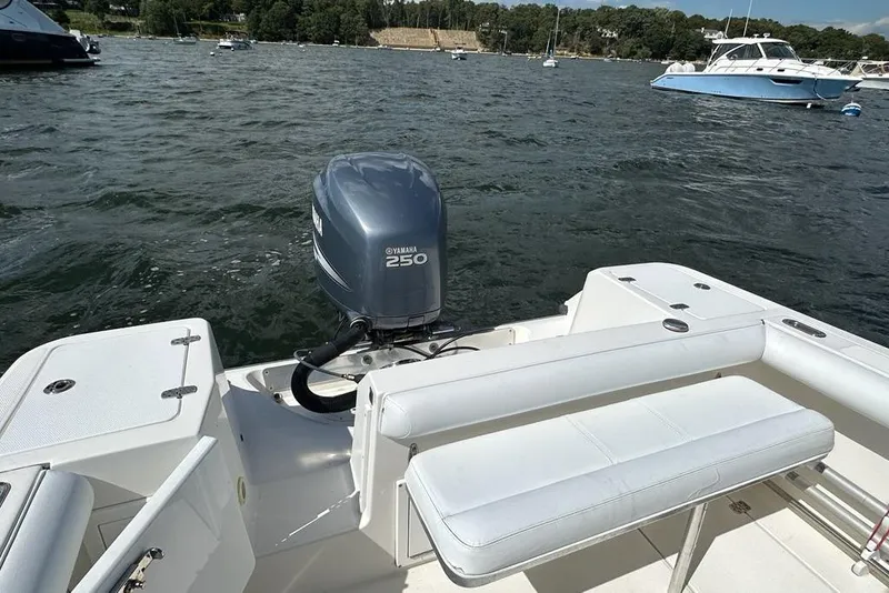 Slide: The Image of 2007 Edgewater 245CC boat with Yamaha 250 engine on a scenic lake. - 16