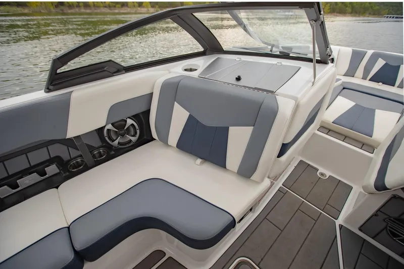 Slide: The Image of 2021 Malibu Wakesetter 23 MXZ interior with stylish seating and modern design. - 13