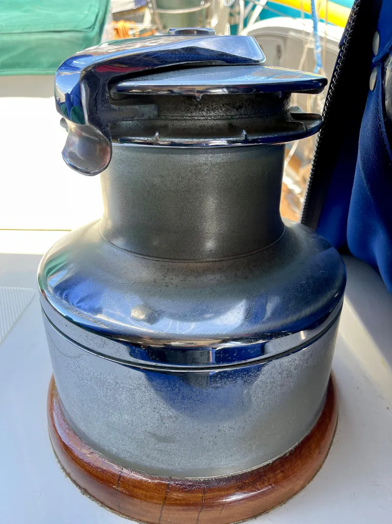 Slide: The Image of Vintage 1977 Aleutian 51 sailboat winch with polished metal finish. - 34