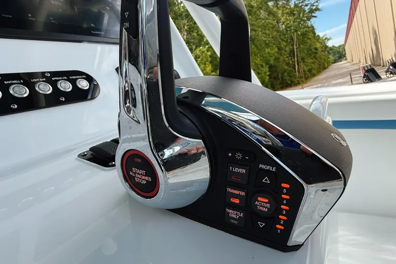 Slide: The Image of 2024 Yellowfin 34 Offshore boat interior storage compartment with equipment and supplies. - 18