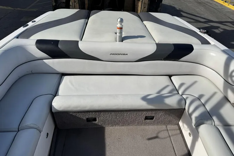 Slide: The Image of 2008 Moomba Mobius LSV boat interior with gray and black seating. - 14