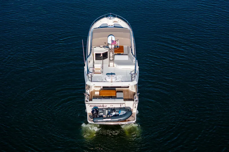 Slide: The Image of 2018 Cranchi Eco Trawler 53 Long Distance cruising on open water, aerial rear view. - 10