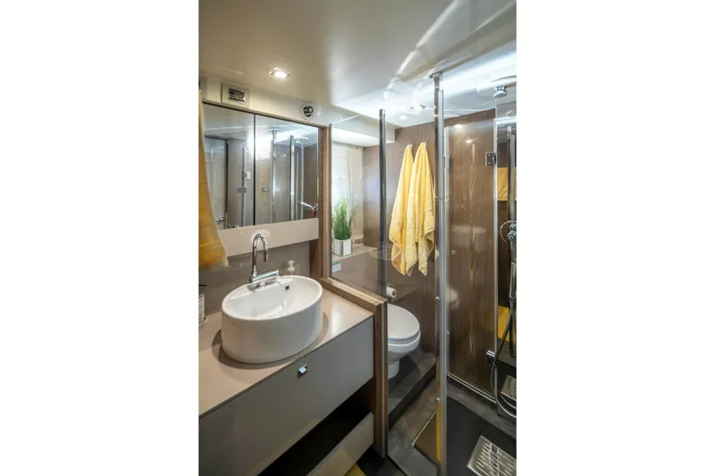 Slide: The Image of Luxurious bathroom in 2018 Cranchi Eco Trawler 53 Long Distance yacht, featuring modern fixtures. - 135