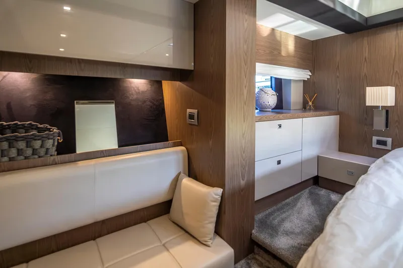 Slide: The Image of Luxurious interior of 2018 Cranchi Eco Trawler 53 Long Distance yacht cabin. - 136