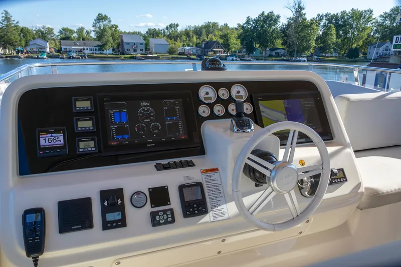 Slide: The Image of 2018 Cranchi Eco Trawler 53 Long Distance helm with advanced navigation controls and displays. - 29