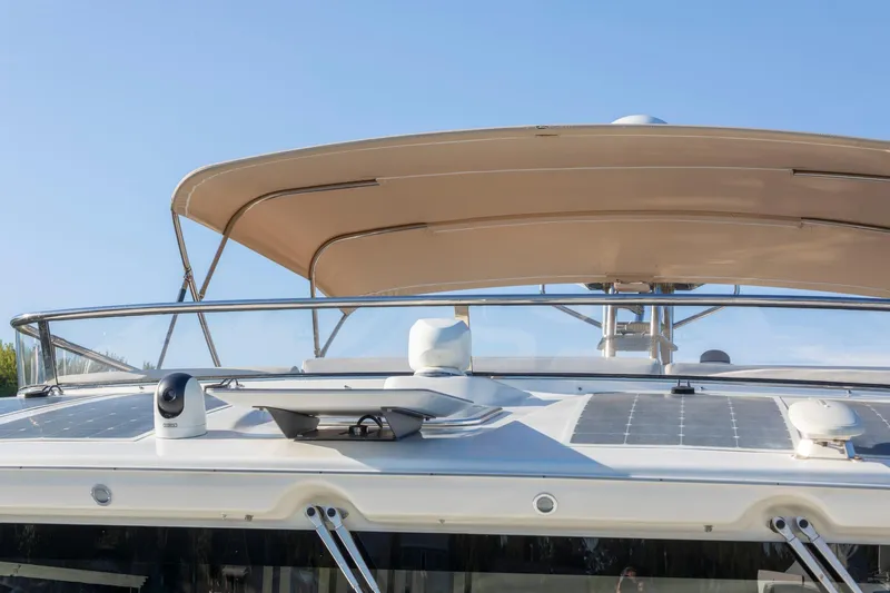 Slide: The Image of 2018 Cranchi Eco Trawler 53 Long Distance yacht with solar panels and canopy. - 32