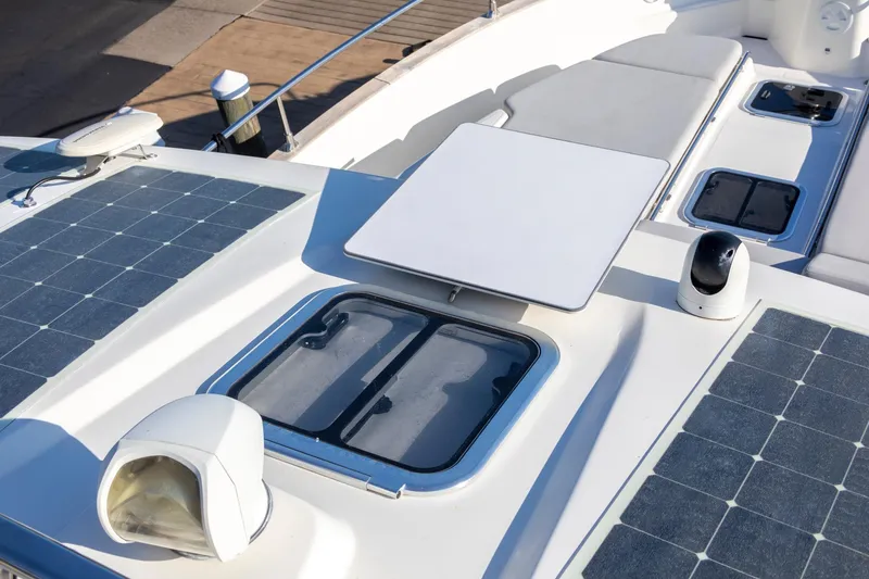 Slide: The Image of 2018 Cranchi Eco Trawler 53 Long Distance deck with solar panels and hatches. - 34