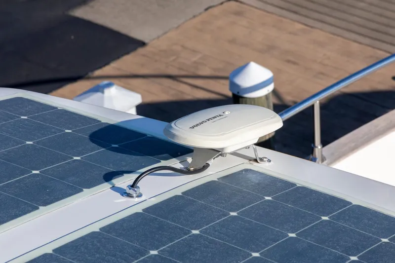 Slide: The Image of Solar panels on 2018 Cranchi Eco Trawler 53 Long Distance yacht deck. - 36