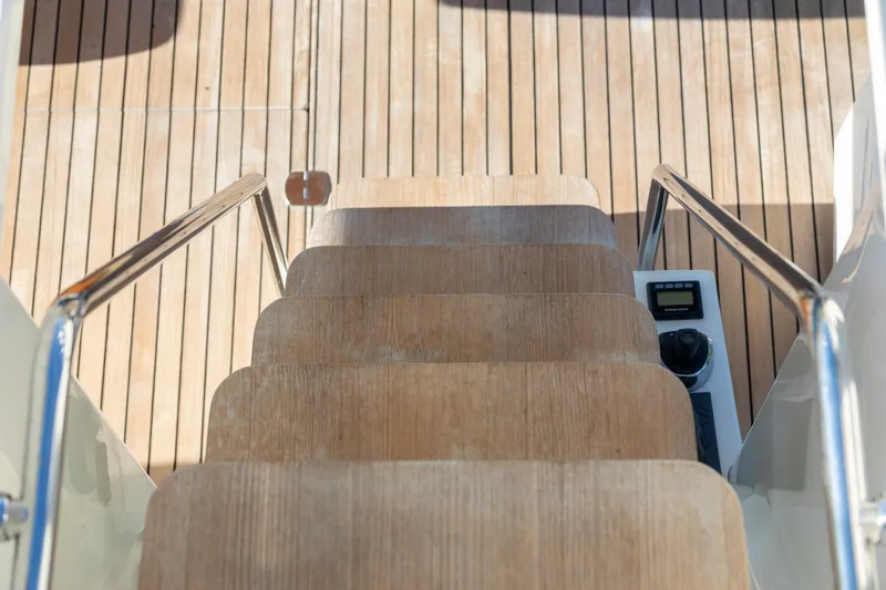 Slide: The Image of Staircase on 2018 Cranchi Eco Trawler 53 Long Distance yacht with wooden deck. - 42