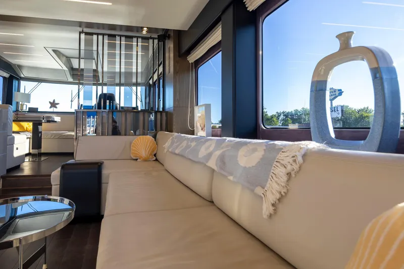 Slide: The Image of Luxurious interior of 2018 Cranchi Eco Trawler 53 Long Distance yacht, featuring elegant seating. - 91