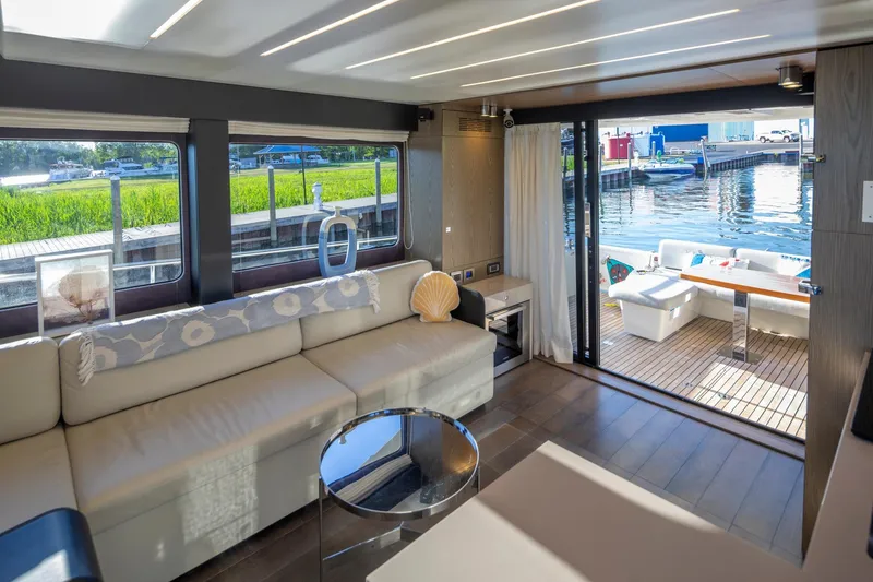 Slide: The Image of Luxurious interior of 2018 Cranchi Eco Trawler 53 Long Distance yacht with waterfront view. - 92