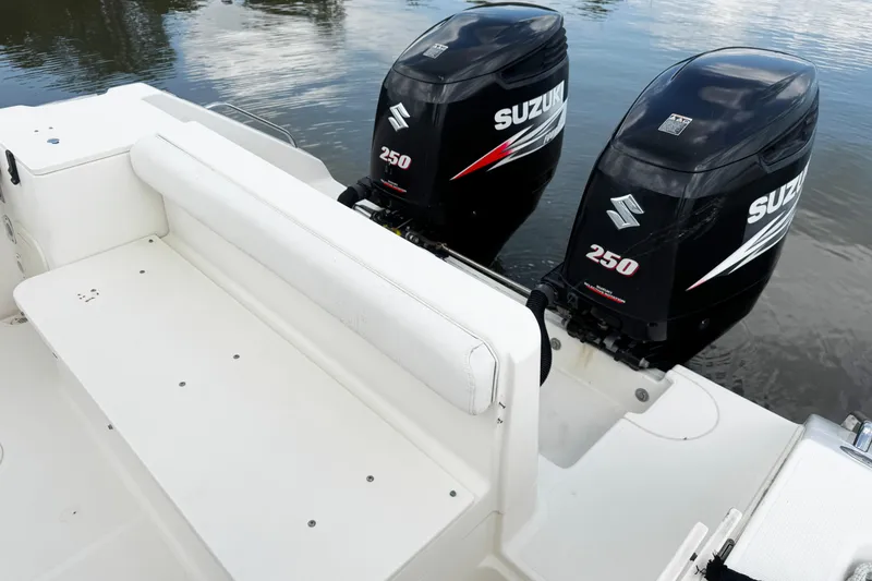 Slide: The Image of 2005 Pursuit 2870 Walkaround boat with twin Suzuki 250 outboard engines. - 8