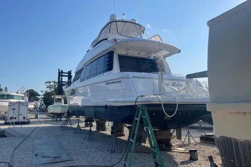 Slide: The Image of 2004 Carver 570 Voyager Pilothouse yacht on dry dock, Fresh Bottom Job - 7