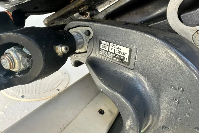 Slide: The Image of Close-up of Yamaha F250XB motor part on 2018 Grady-White Freedom 215 boat. - 5