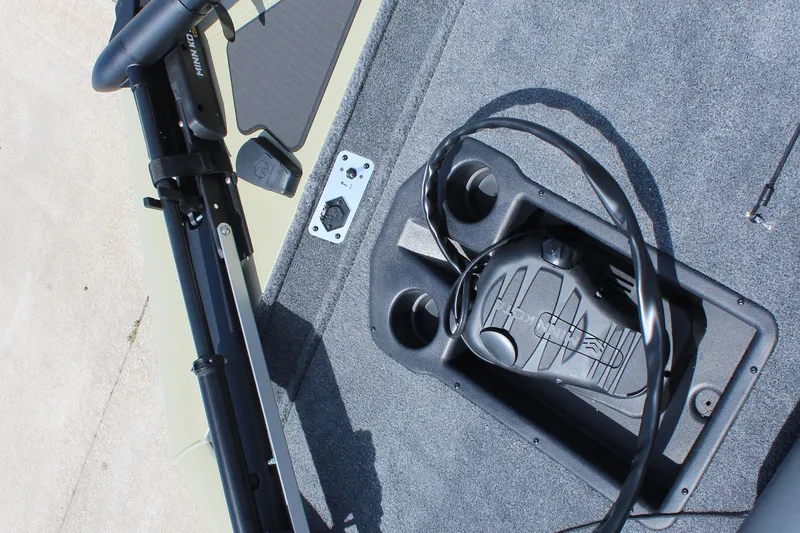 Slide: The Image of 2026 Tracker Pro Team 175 boat deck with trolling motor and foot pedal. - 15