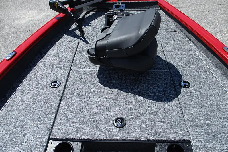 Slide: The Image of 2026 Tracker Pro Team 175 boat deck with gray carpet and black seat. - 11