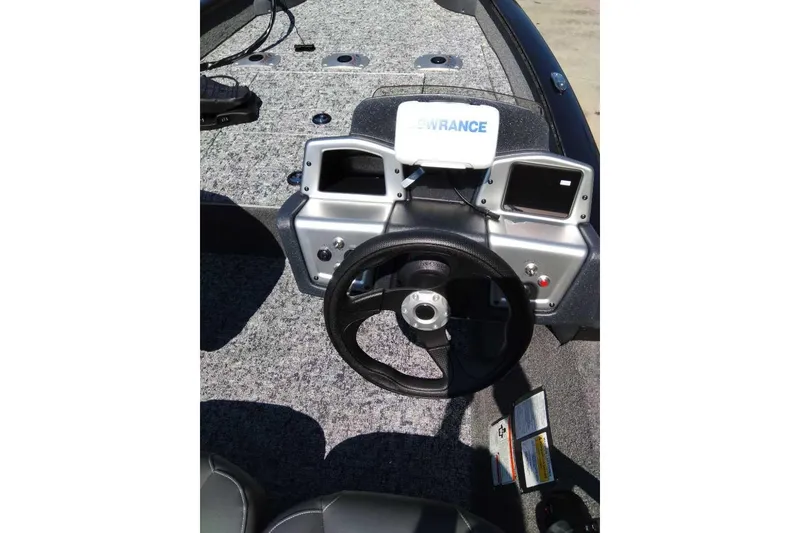 Slide: The Image of Steering console of 2026 Tracker Pro Team 175 Crappie Edition boat with navigation system. - 12