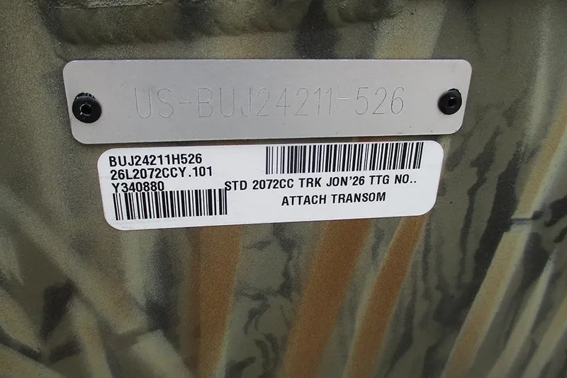Slide: The Image of Hull identification number on 2026 Tracker Grizzly 2072 CC boat. - 26