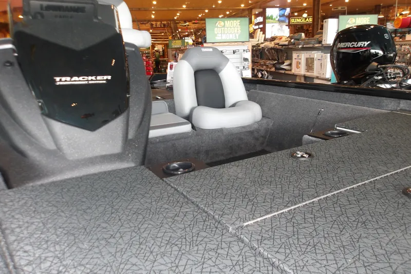 Slide: The Image of 2026 Tracker Pro Team 175 Crappie Edition boat interior with seating and equipment. - 19
