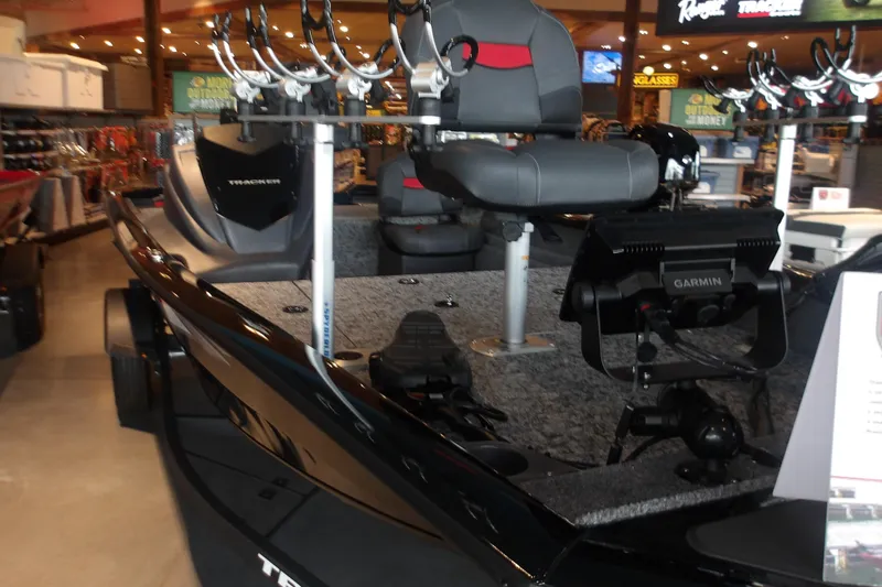 Slide: The Image of 2026 Tracker Pro Team 175 Crappie Edition boat with fishing equipment and Garmin electronics. - 4