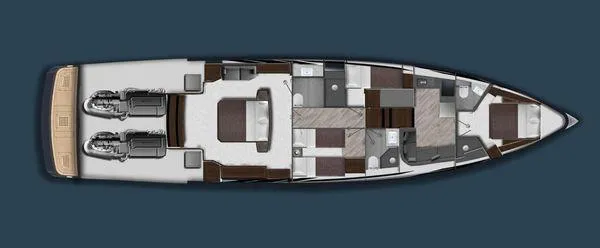 Slide: The Image of Top view of 2023 Lazzara LSX 67 yacht layout, showcasing interior design and engine placement. - 31