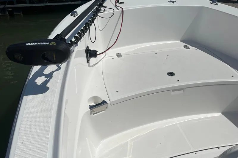 Slide: The Image of 2023 Edgewater 188CC boat deck with Minn Kota trolling motor. - 3