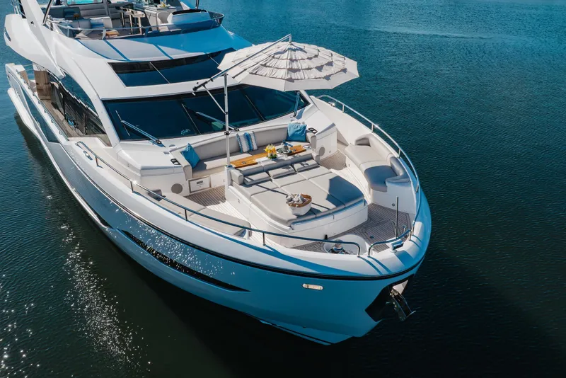 Slide: The Image of Luxurious 2023 Sunseeker 90 Ocean yacht with elegant deck and seating area. - 46